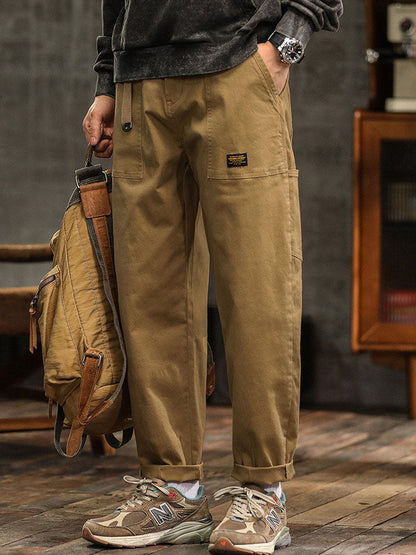 Men's Cargo Trousers with Zip Pocket and Cuffed Hem