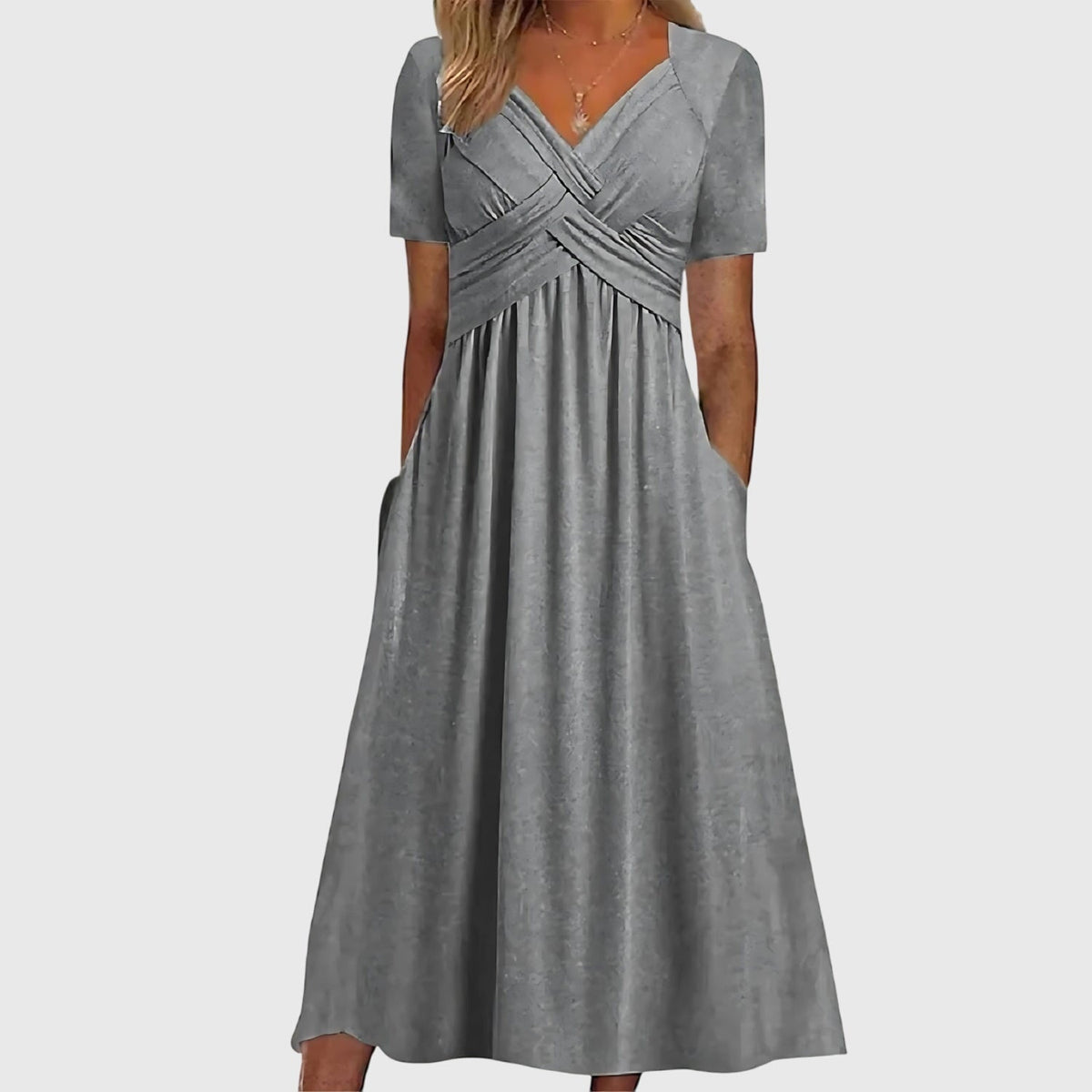 Women's Midi Dress with Ruched Waist