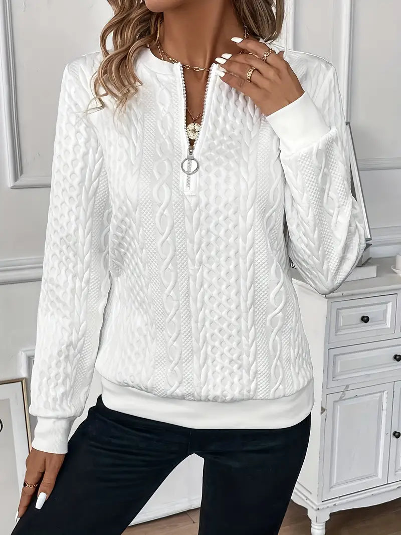 Women's Zip-Through Knit Jumper with Stand Collar