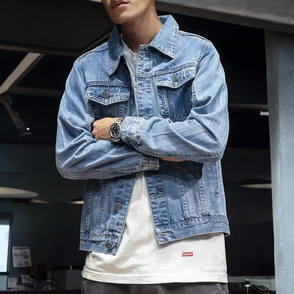 Men's Denim Jacket with Multiple Pockets