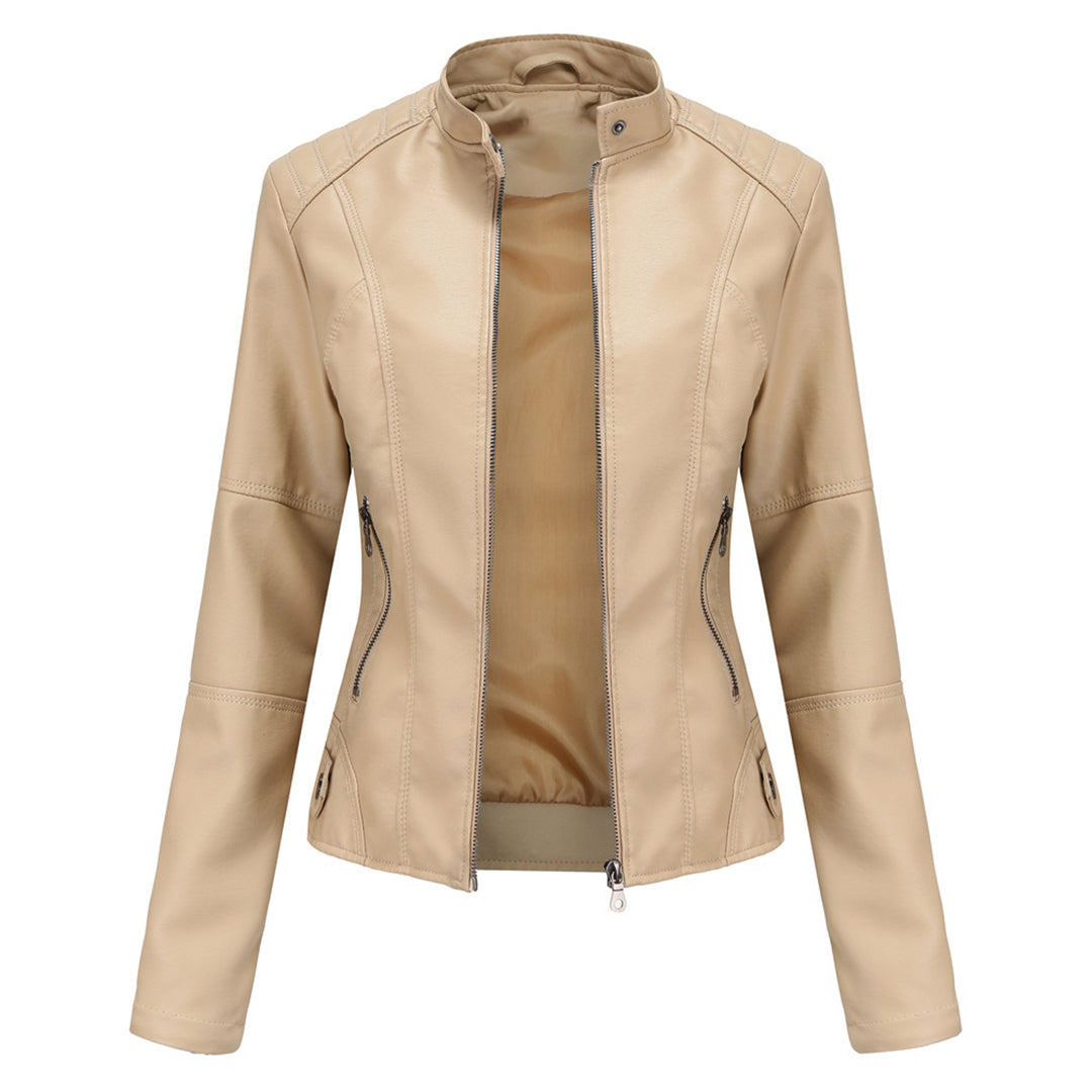 Women's Tailored Leather Jacket with Notch Lapels