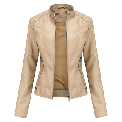 Women's Tailored Leather Jacket with Notch Lapels