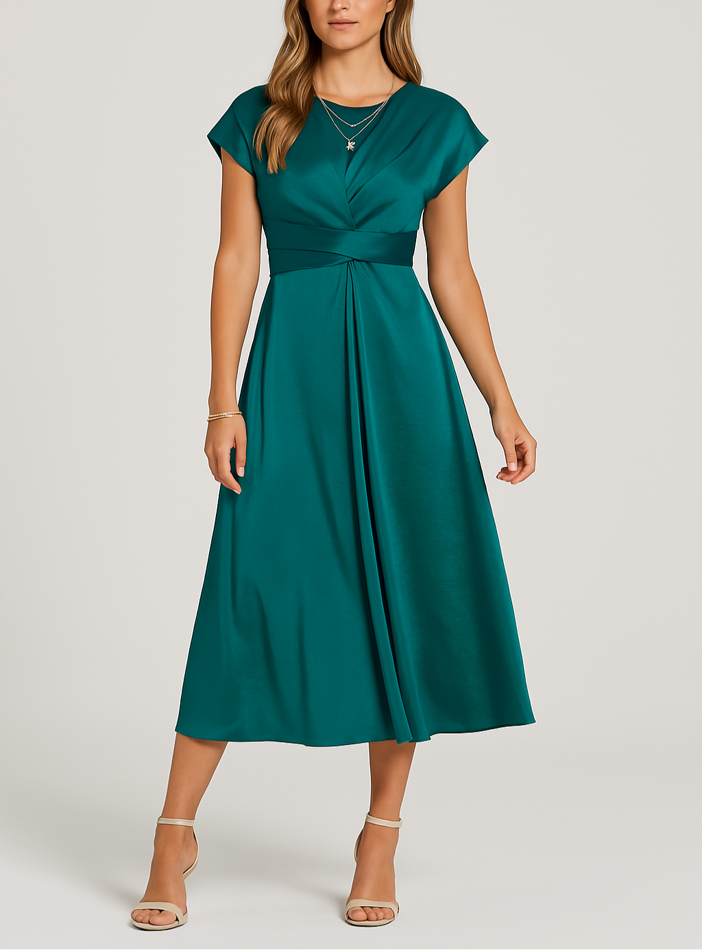 Women's Satin Midi Dress with Twist Front