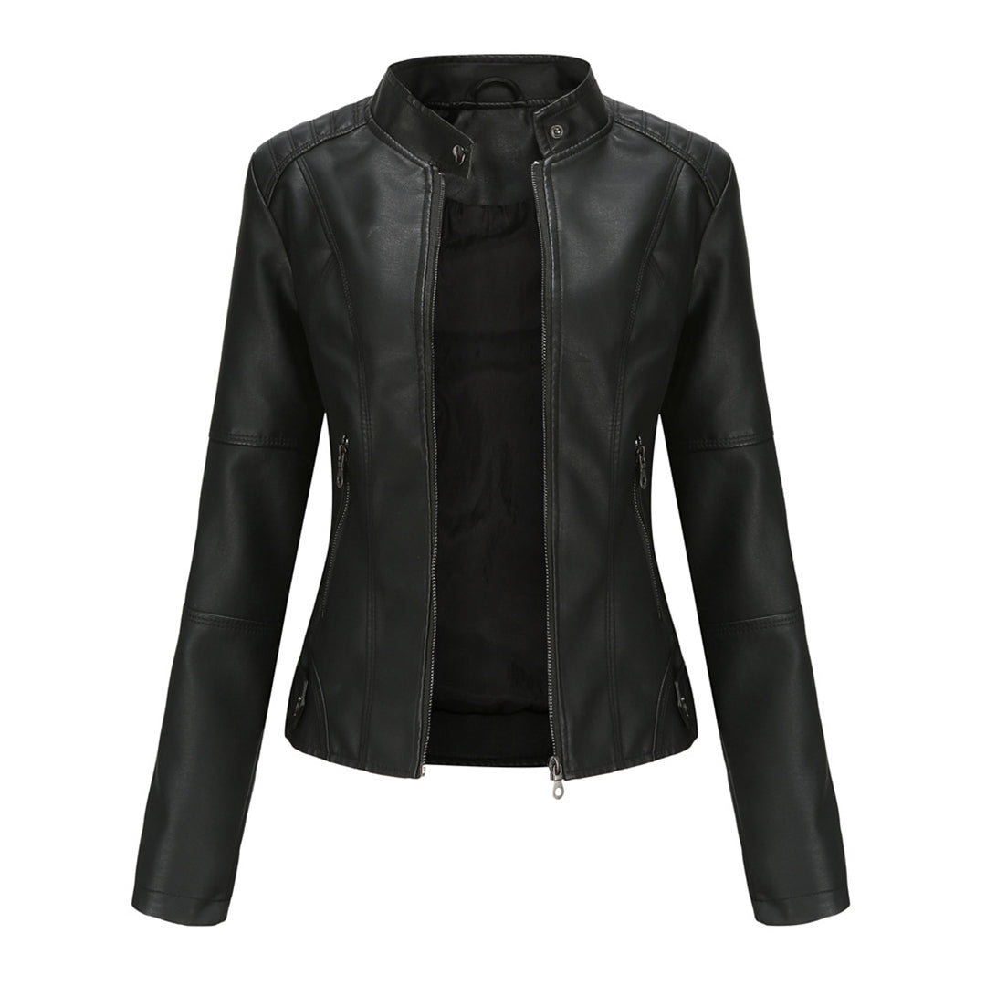 Women's Tailored Leather Jacket with Notch Lapels