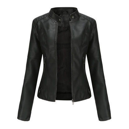 Women's Tailored Leather Jacket with Notch Lapels