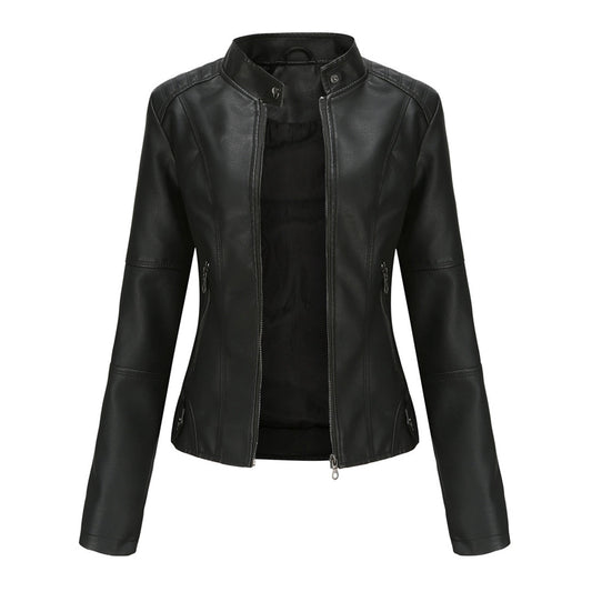 Women's Tailored Leather Jacket with Notch Lapels