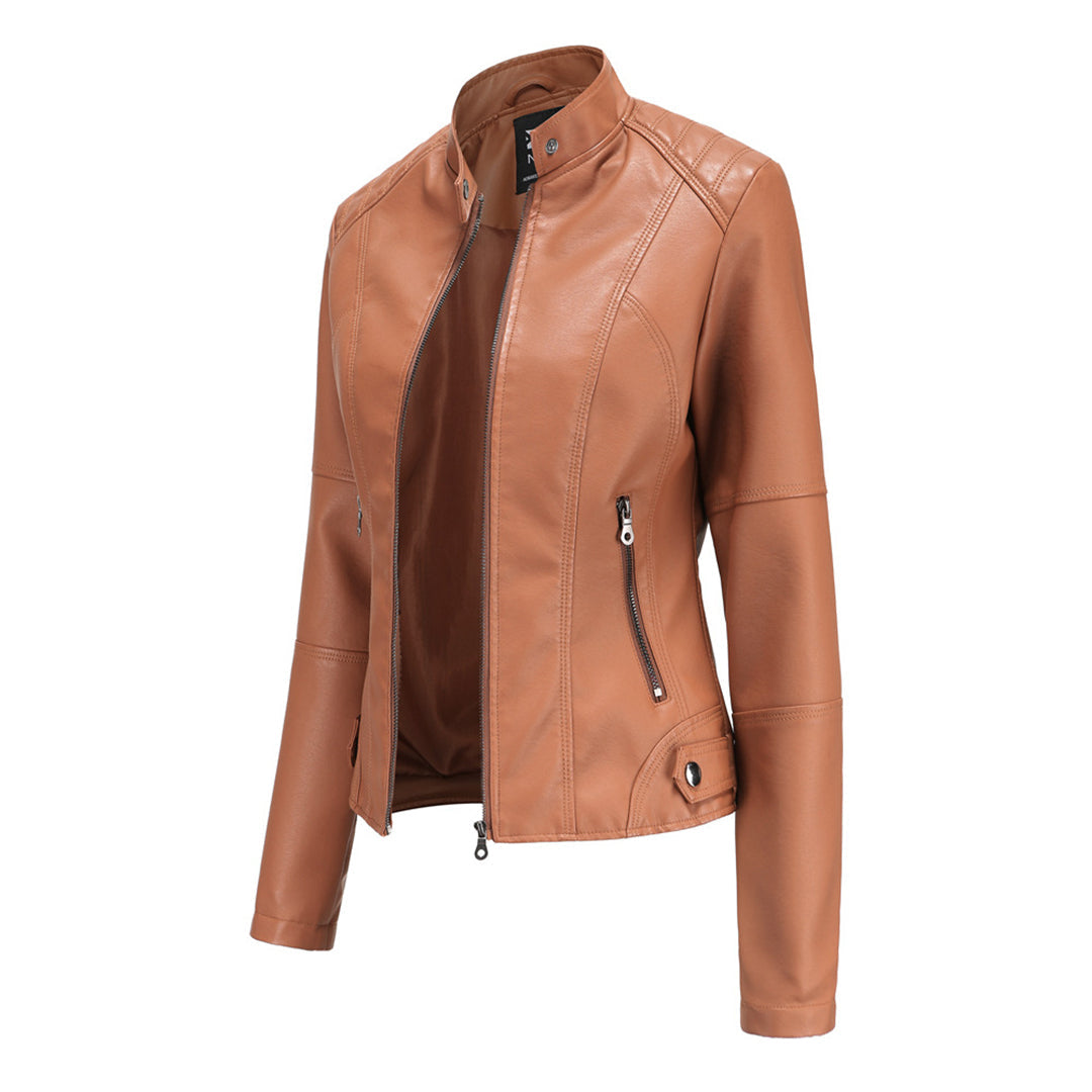 Women's Tailored Leather Jacket with Notch Lapels