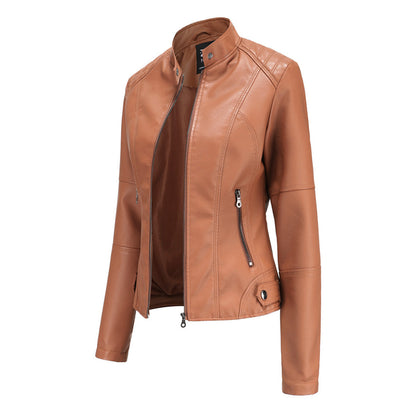 Women's Tailored Leather Jacket with Notch Lapels