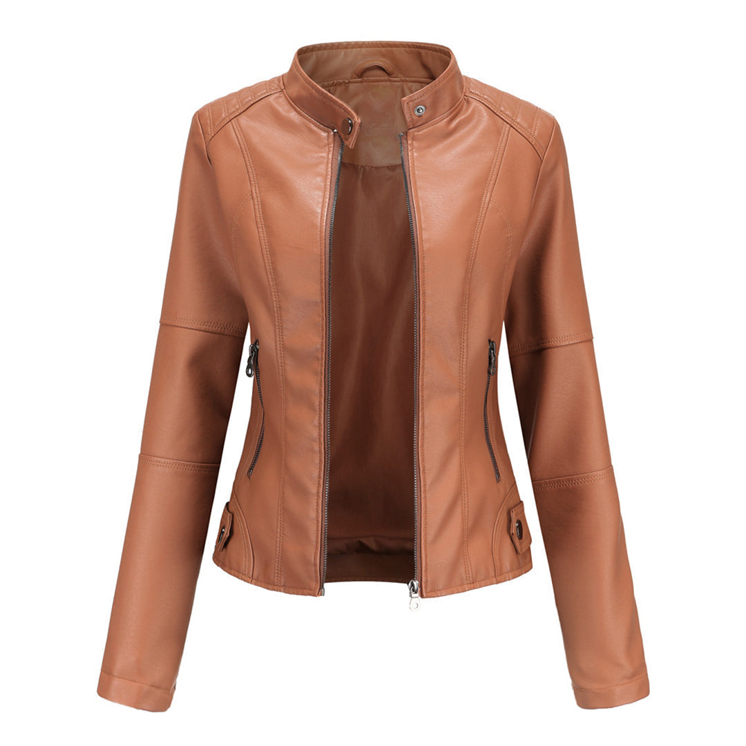 Women's Tailored Leather Jacket with Notch Lapels