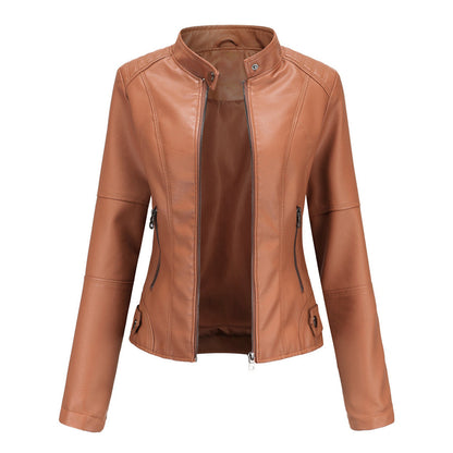 Women's Tailored Leather Jacket with Notch Lapels