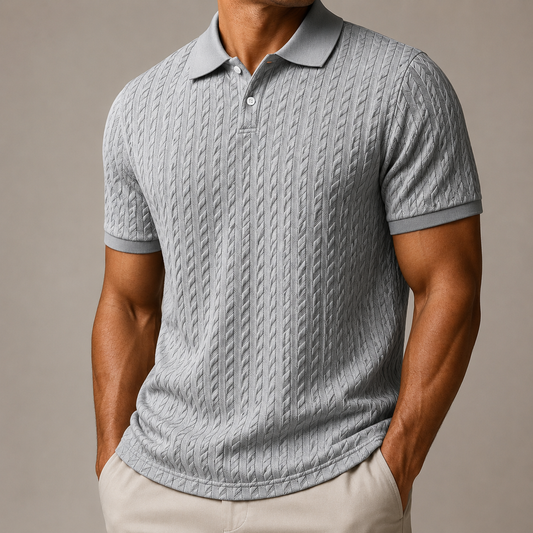 Men's Cable Knit Polo Shirt with Button Placket