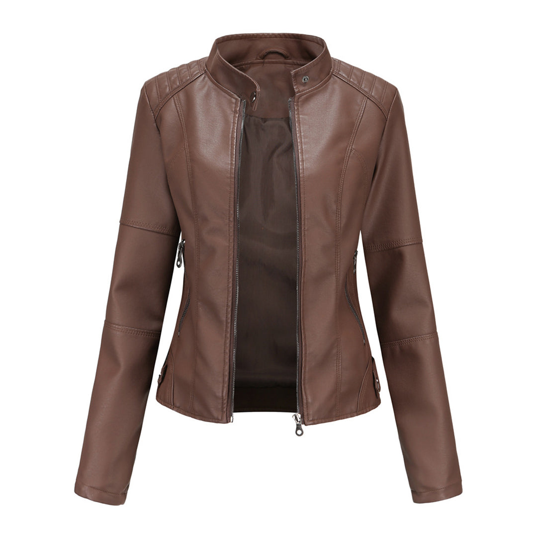 Women's Tailored Leather Jacket with Notch Lapels
