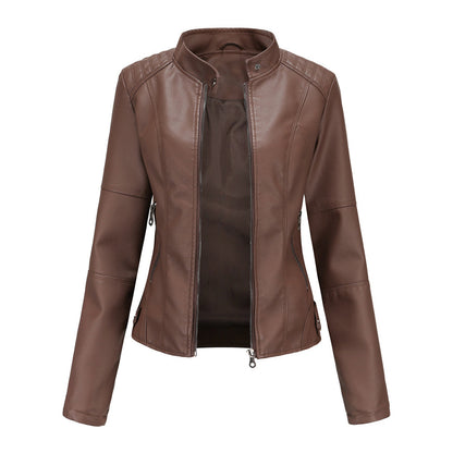Women's Tailored Leather Jacket with Notch Lapels