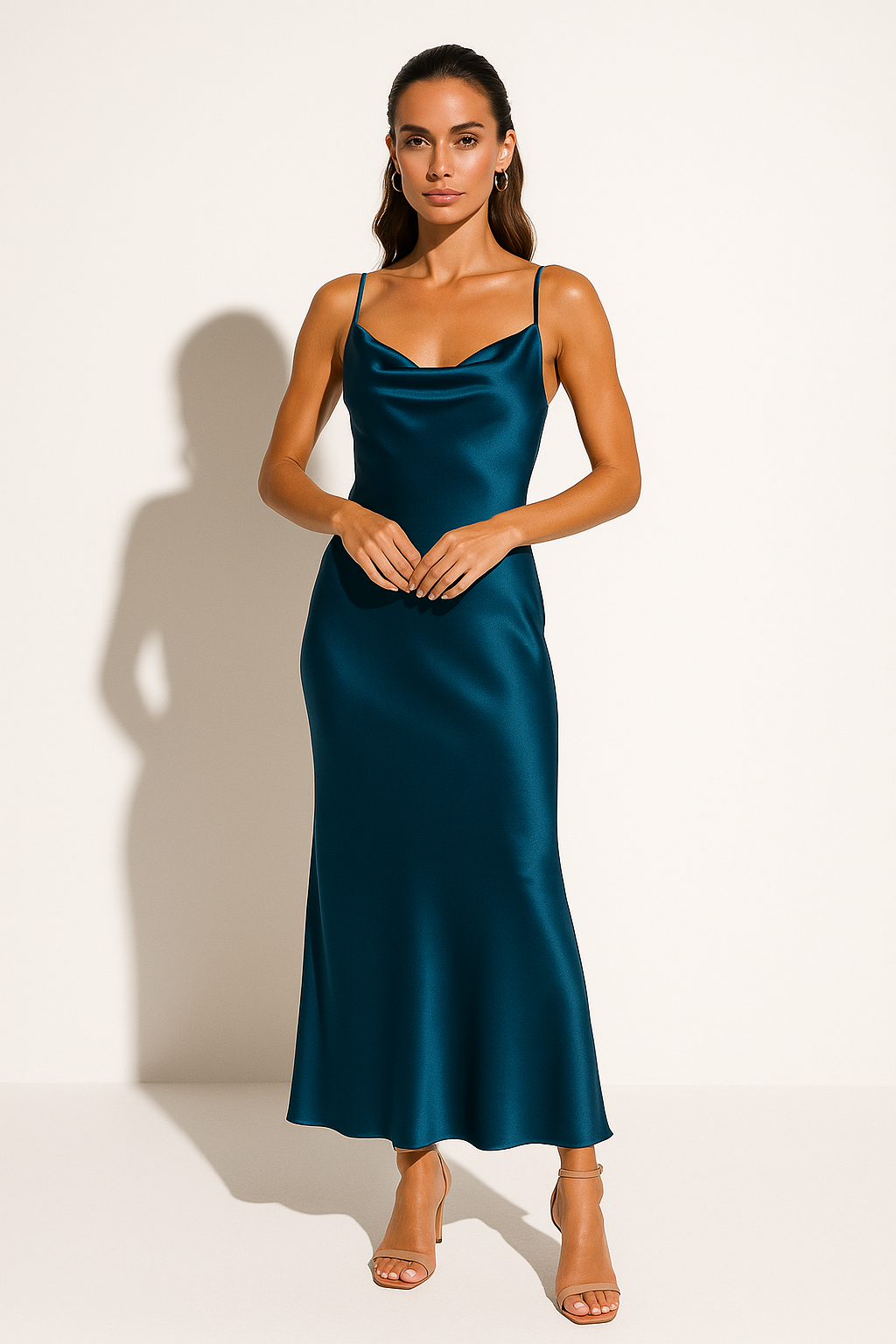 Women's Satin Maxi Dress with Cowl Neck
