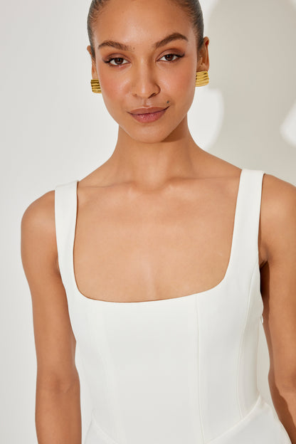 Women's Midi Dress with Square Neck and Relaxed Fit