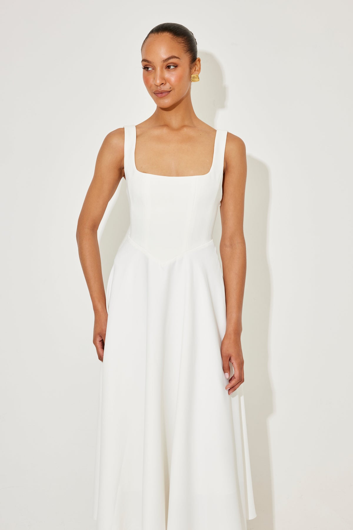 Women's Midi Dress with Square Neck and Relaxed Fit