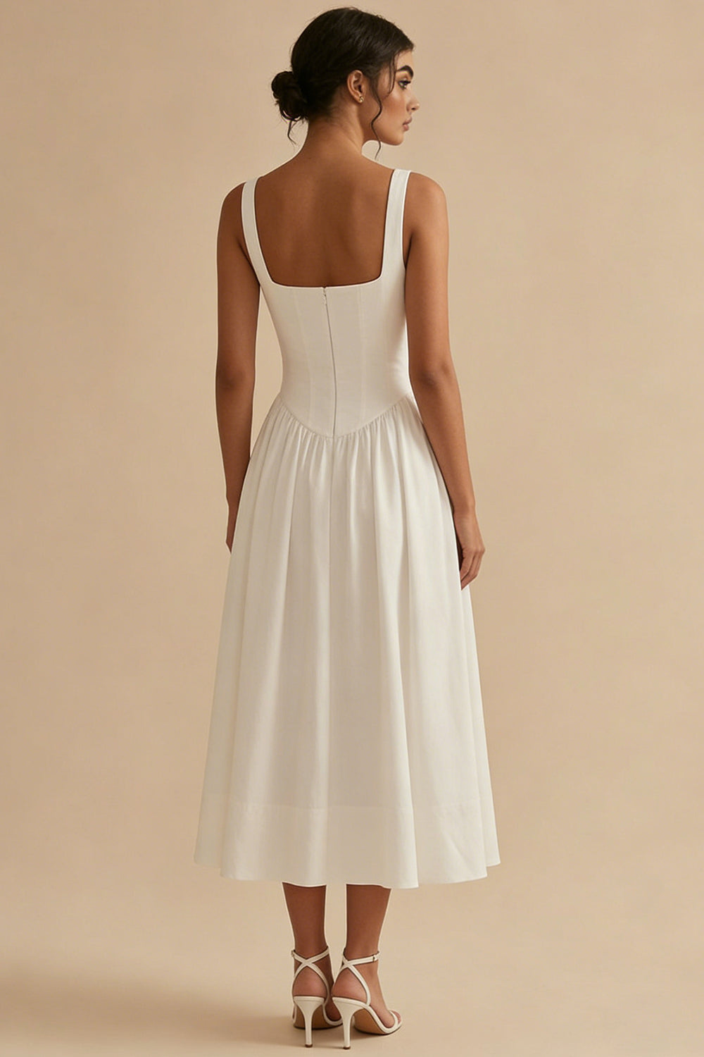 Women's A-Line Midi Dress with Structured Bodice