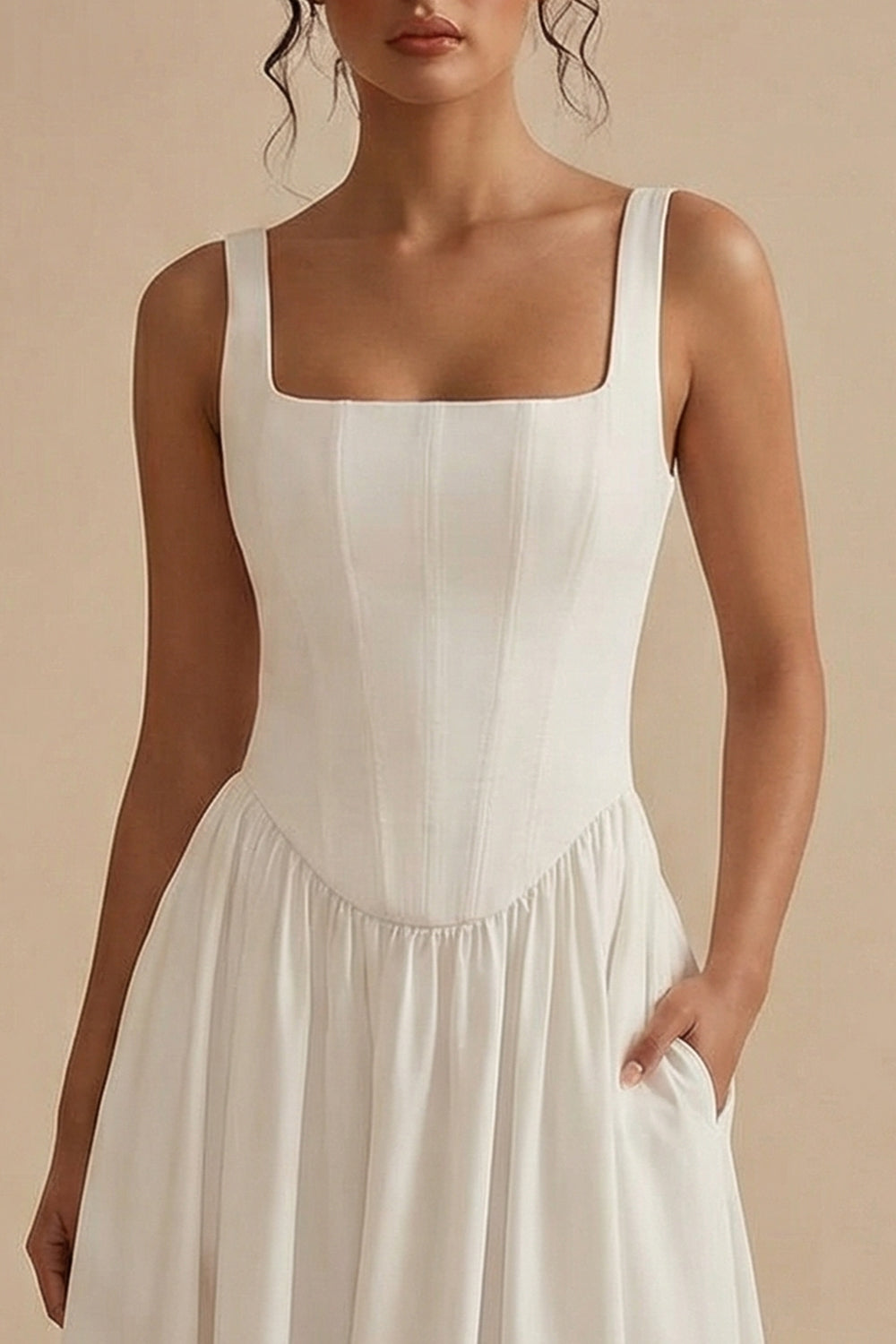 Women's A-Line Midi Dress with Structured Bodice