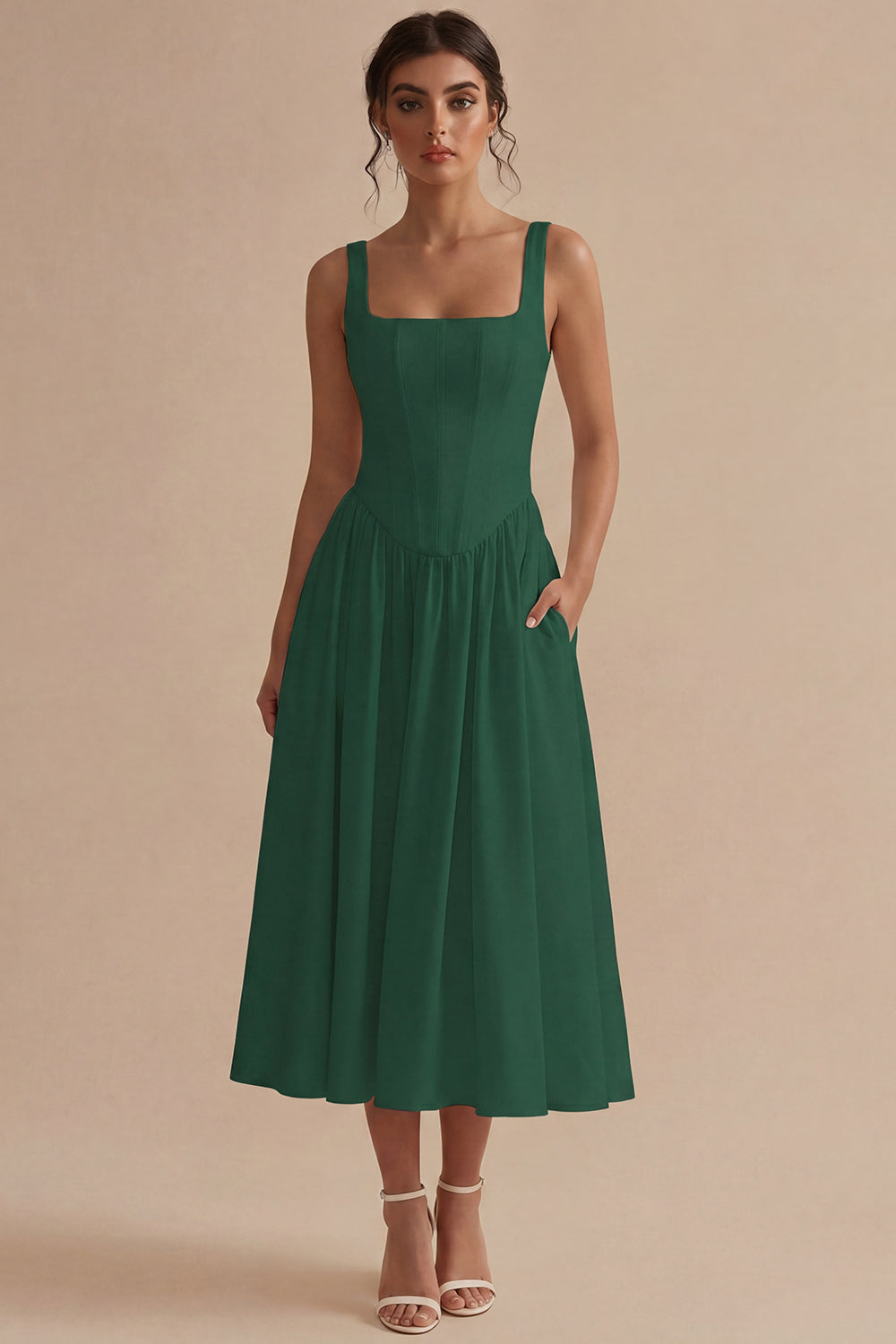 Women's A-Line Midi Dress with Structured Bodice