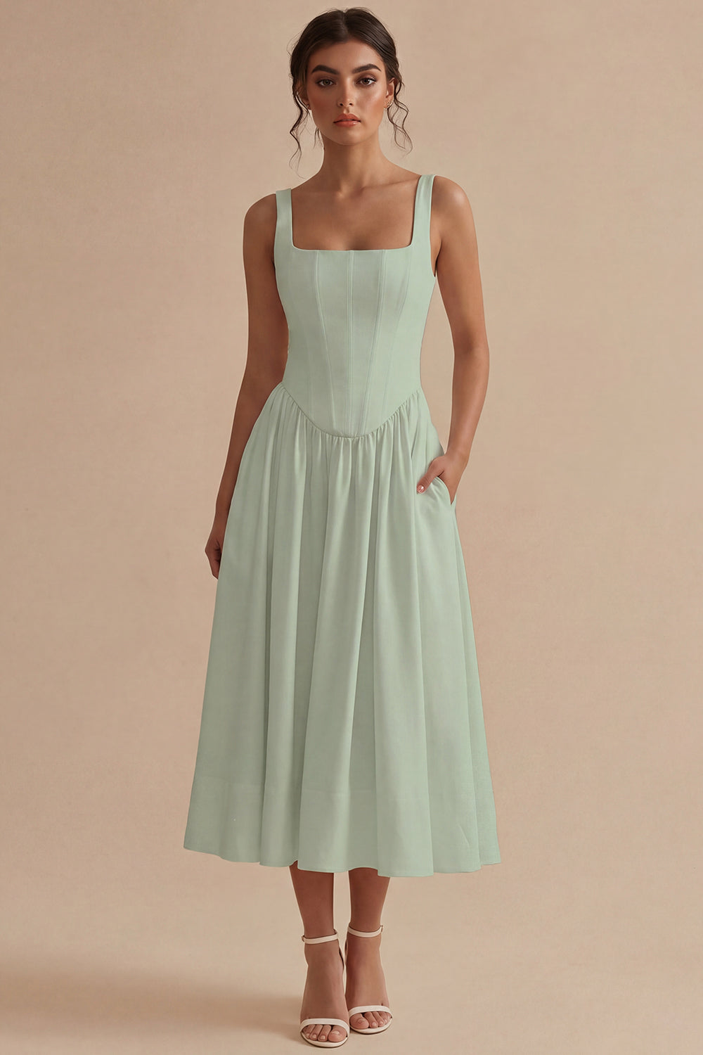 Women's A-Line Midi Dress with Structured Bodice
