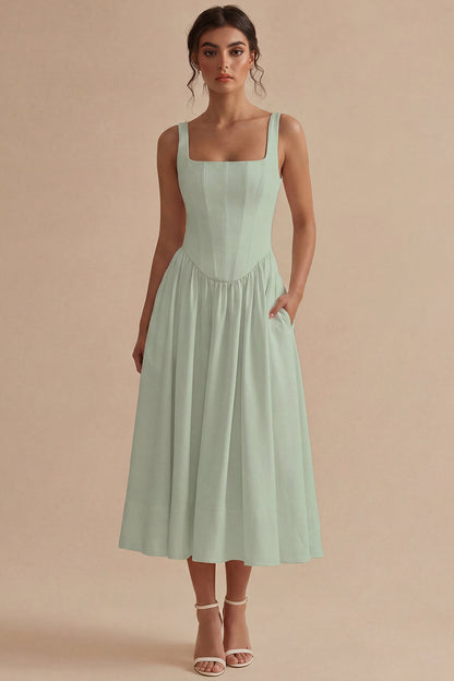 Women's A-Line Midi Dress with Structured Bodice