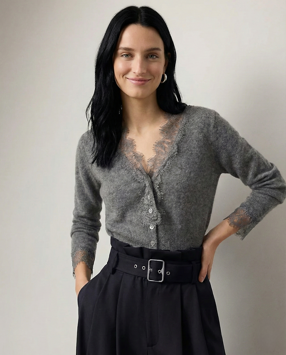 Women's Lace Knit Cardigan With V-Neck-59