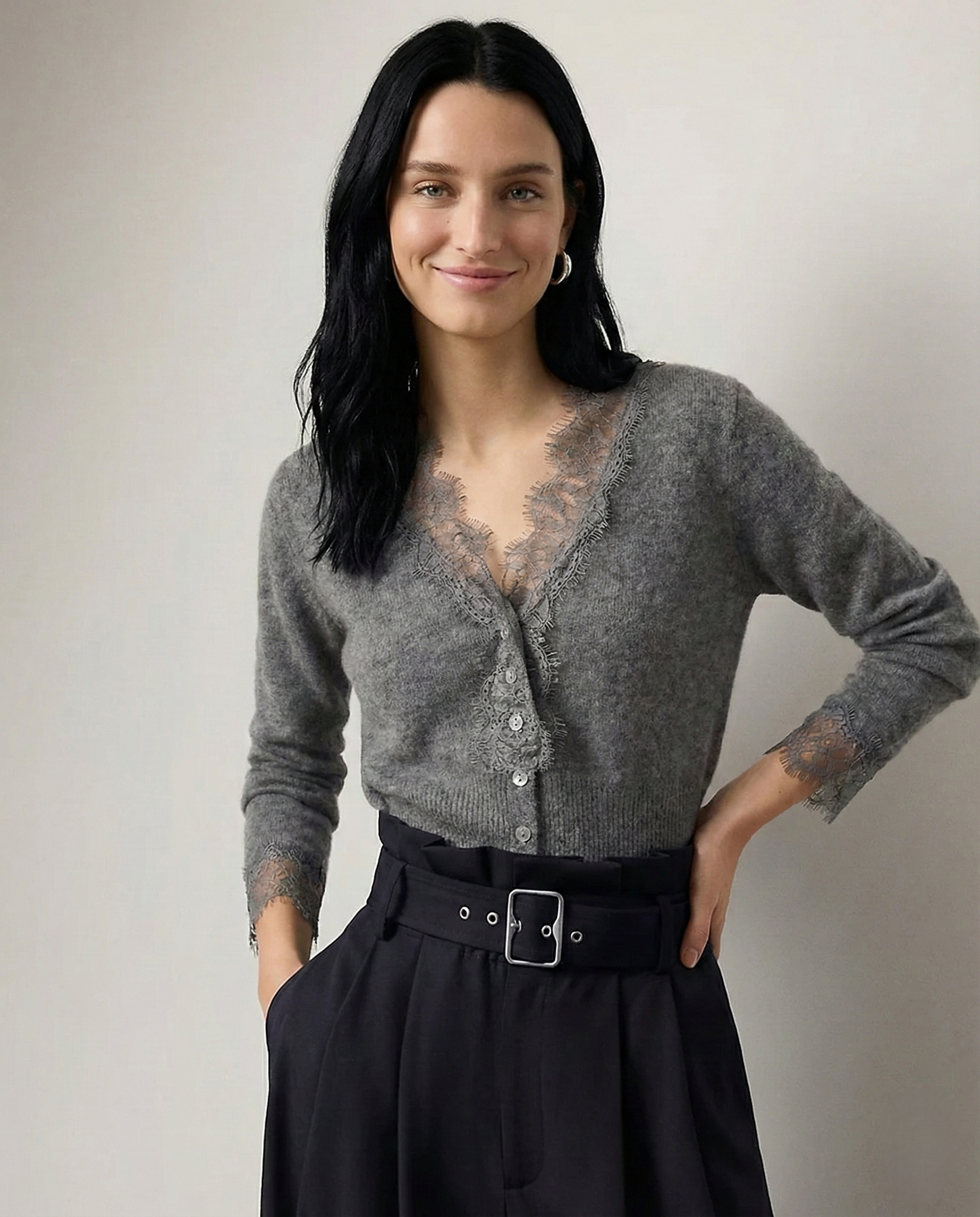 Women's Lace Knit Cardigan With V-Neck-59