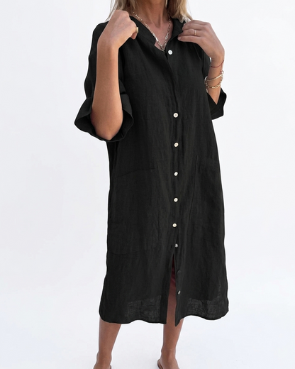 Women's Relaxed Linen Dress with V-Neck