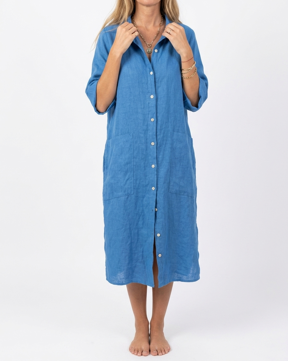 Women's Relaxed Linen Dress with V-Neck