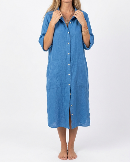 Women's Relaxed Linen Dress with V-Neck