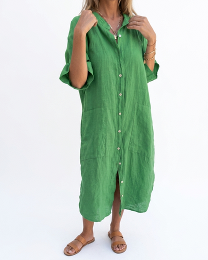 Women's Relaxed Linen Dress with V-Neck