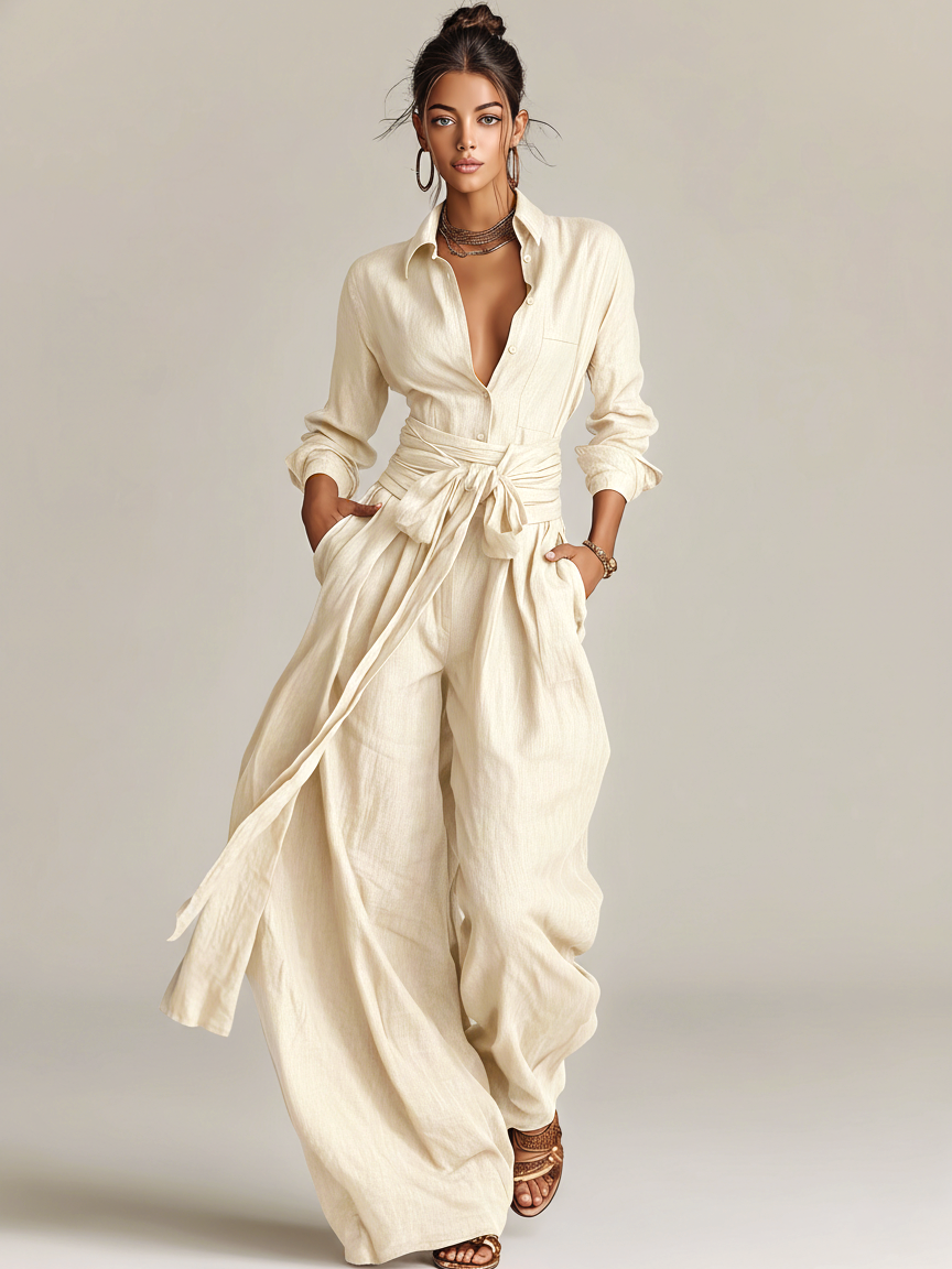 Women's Wide-Leg Jumpsuit with Tie Waist