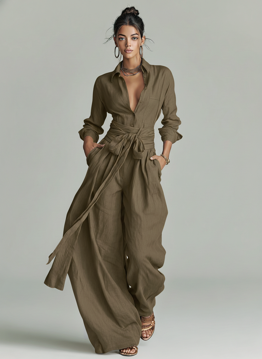 Women's Wide-Leg Jumpsuit with Tie Waist