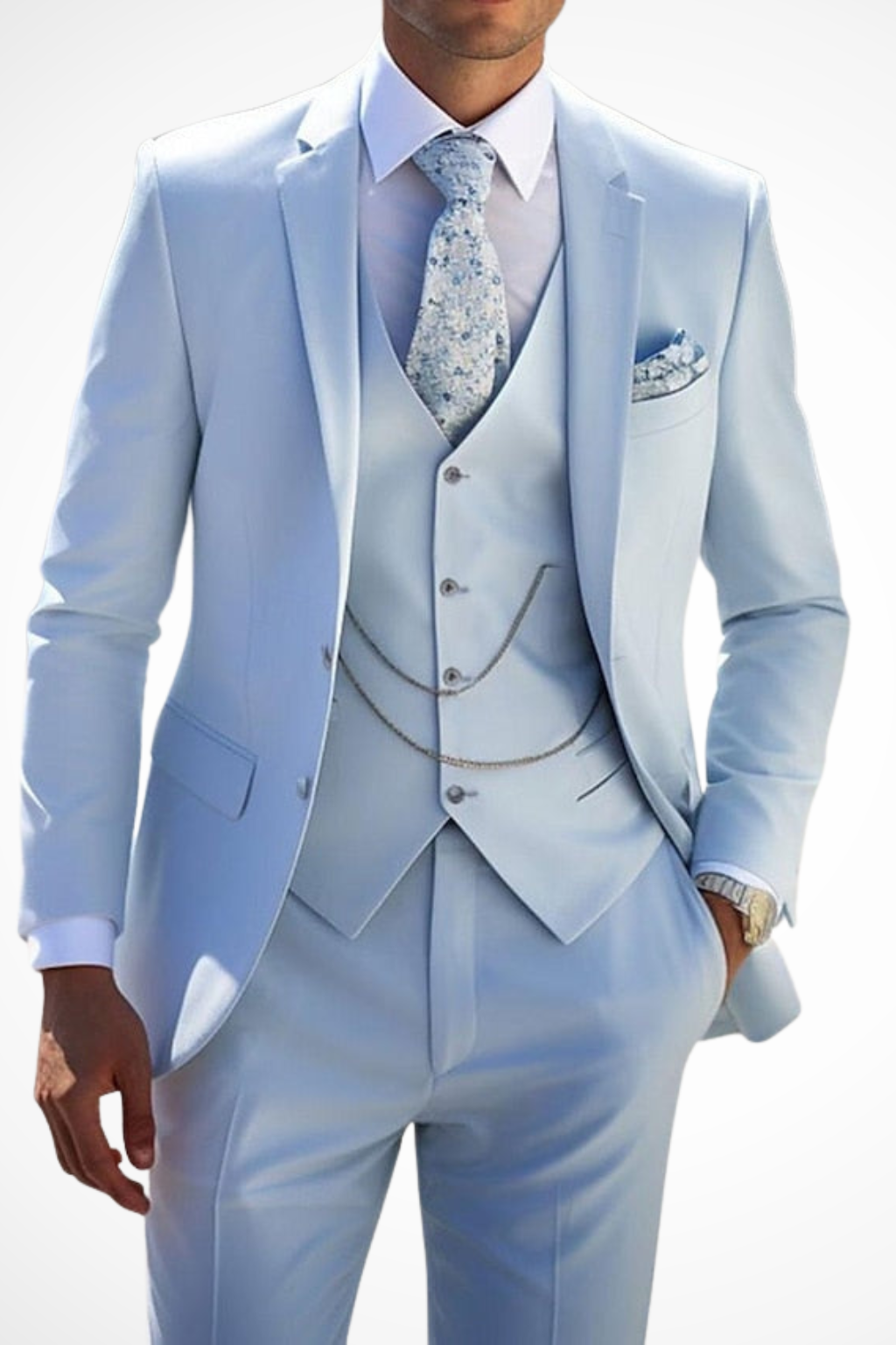 Men's Three-Piece Suit with Chain-Detail Waistcoat