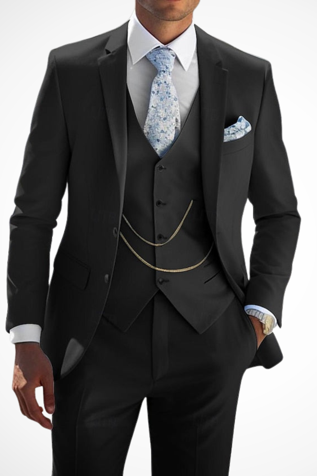 Men's Three-Piece Suit with Chain-Detail Waistcoat