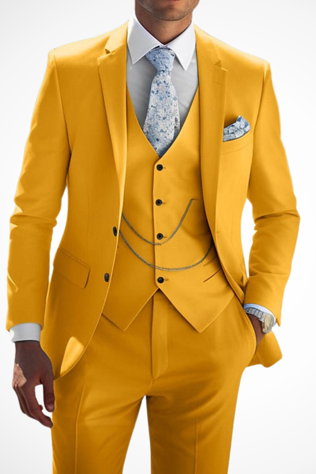 Men's Three-Piece Suit with Chain-Detail Waistcoat