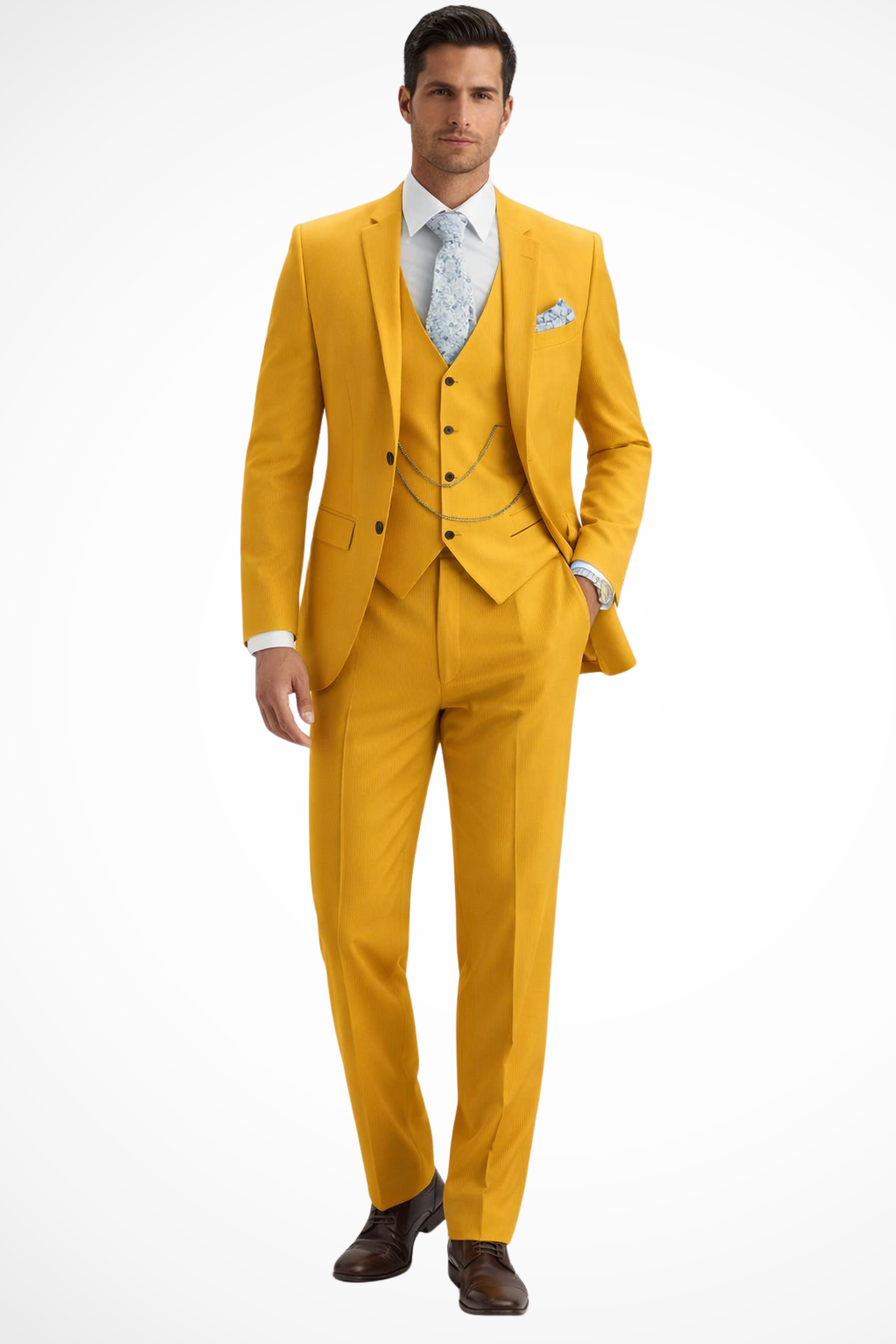 Men's Three-Piece Suit with Chain-Detail Waistcoat