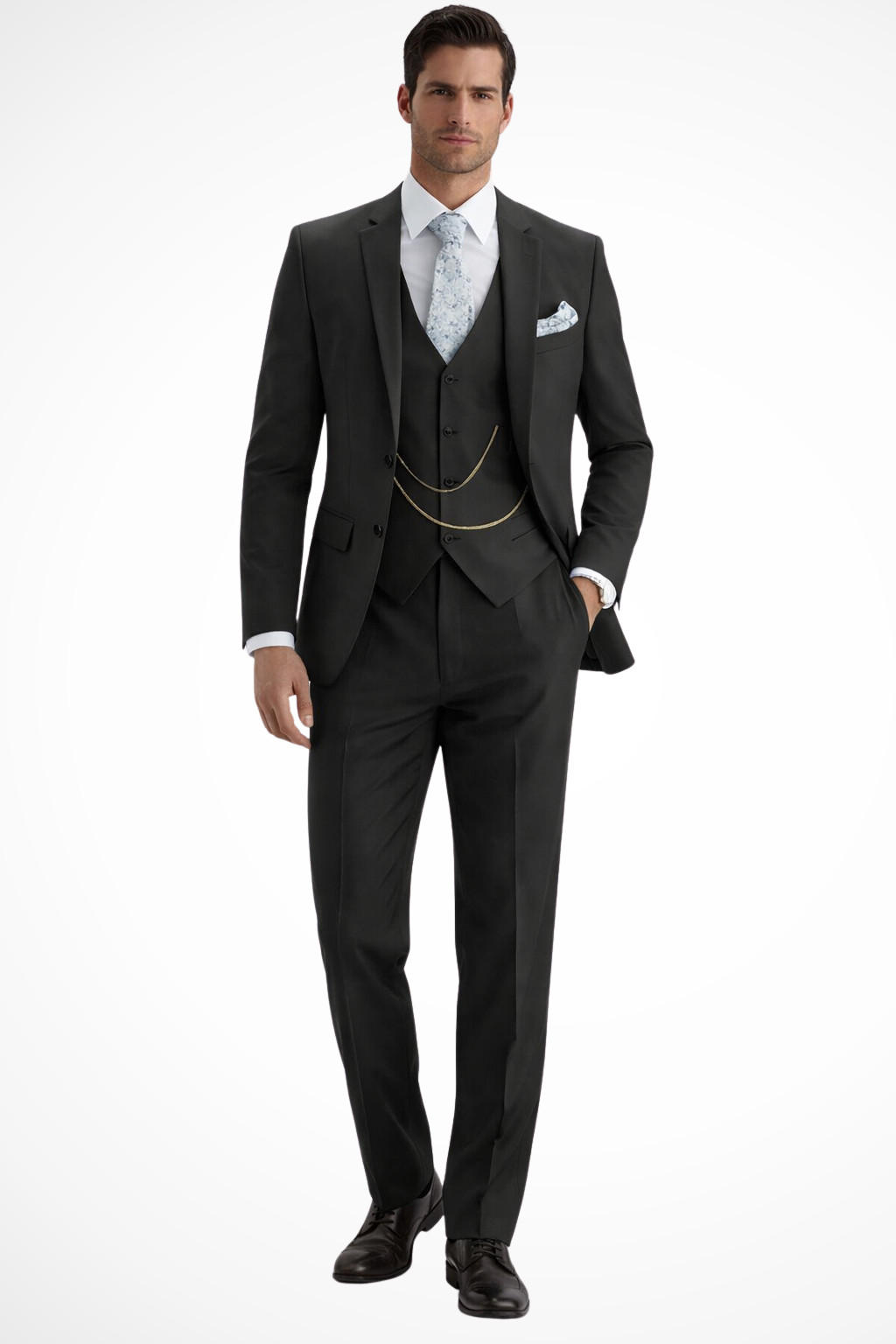 Men's Three-Piece Suit with Chain-Detail Waistcoat