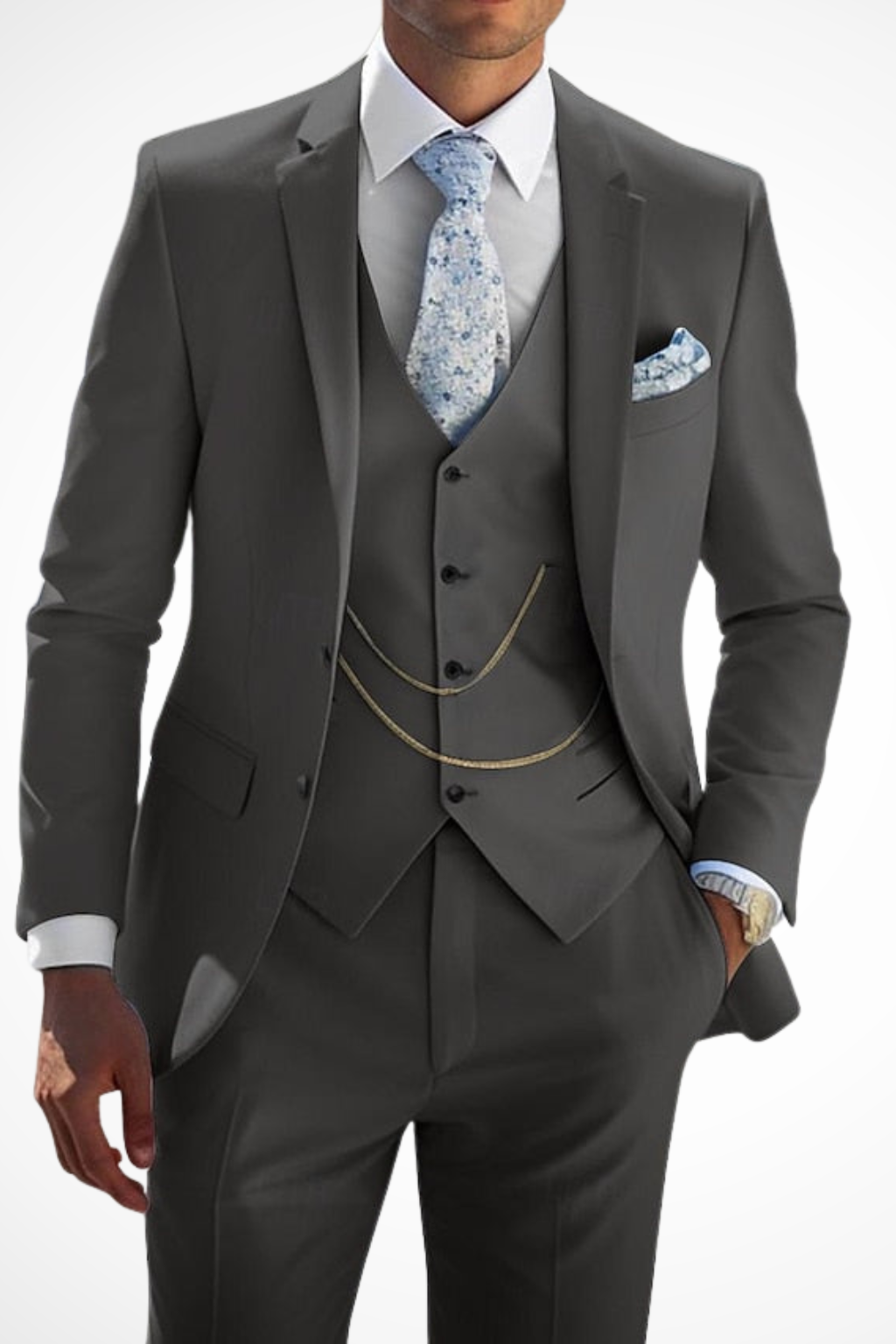 Men's Three-Piece Suit with Chain-Detail Waistcoat