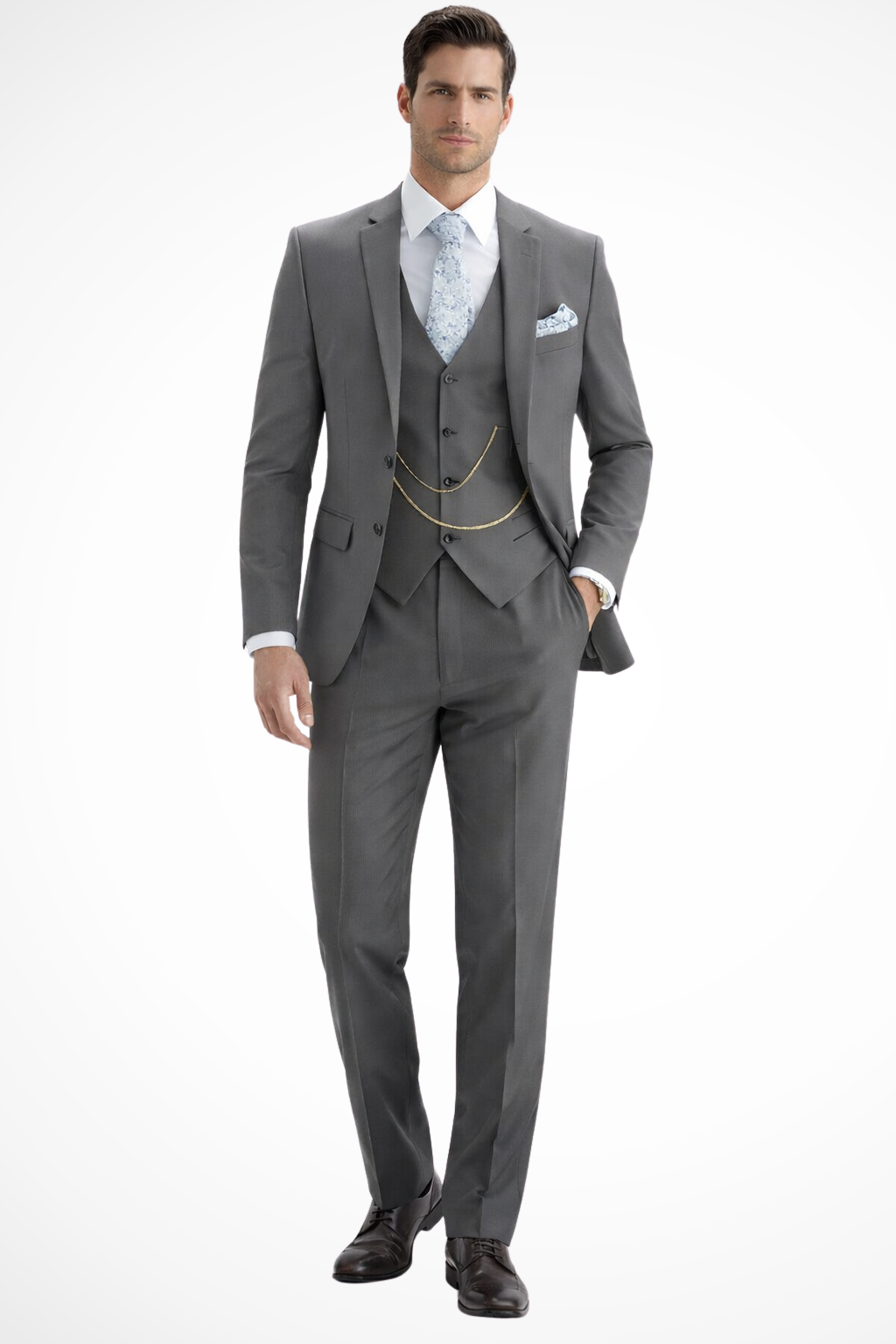 Men's Three-Piece Suit with Chain-Detail Waistcoat