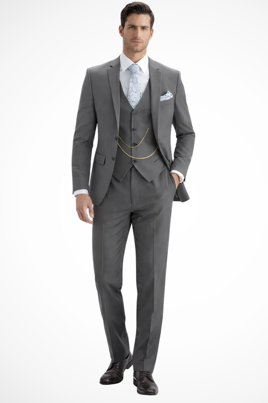 Men's Three-Piece Suit with Chain-Detail Waistcoat