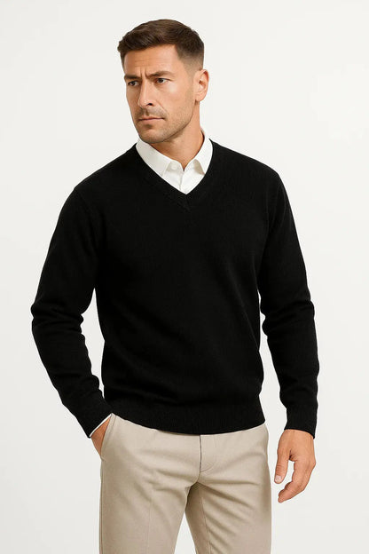 Men's Cashmere Blend Jumper with V-Neck