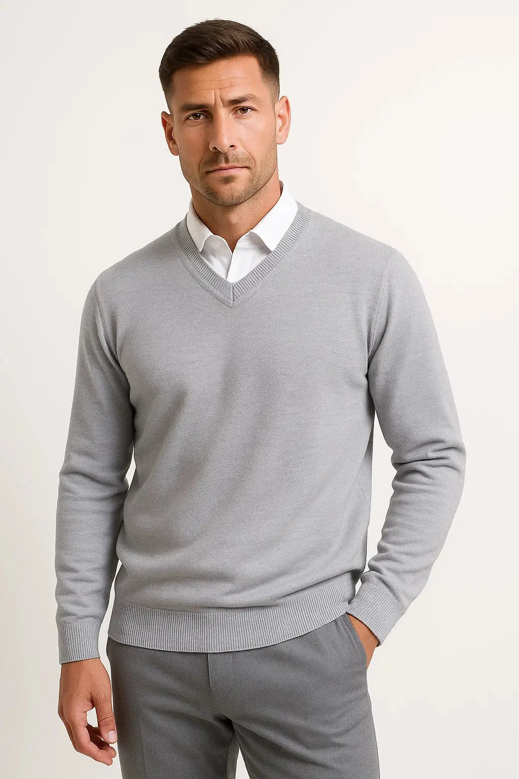 Men's Cashmere Blend Jumper with V-Neck
