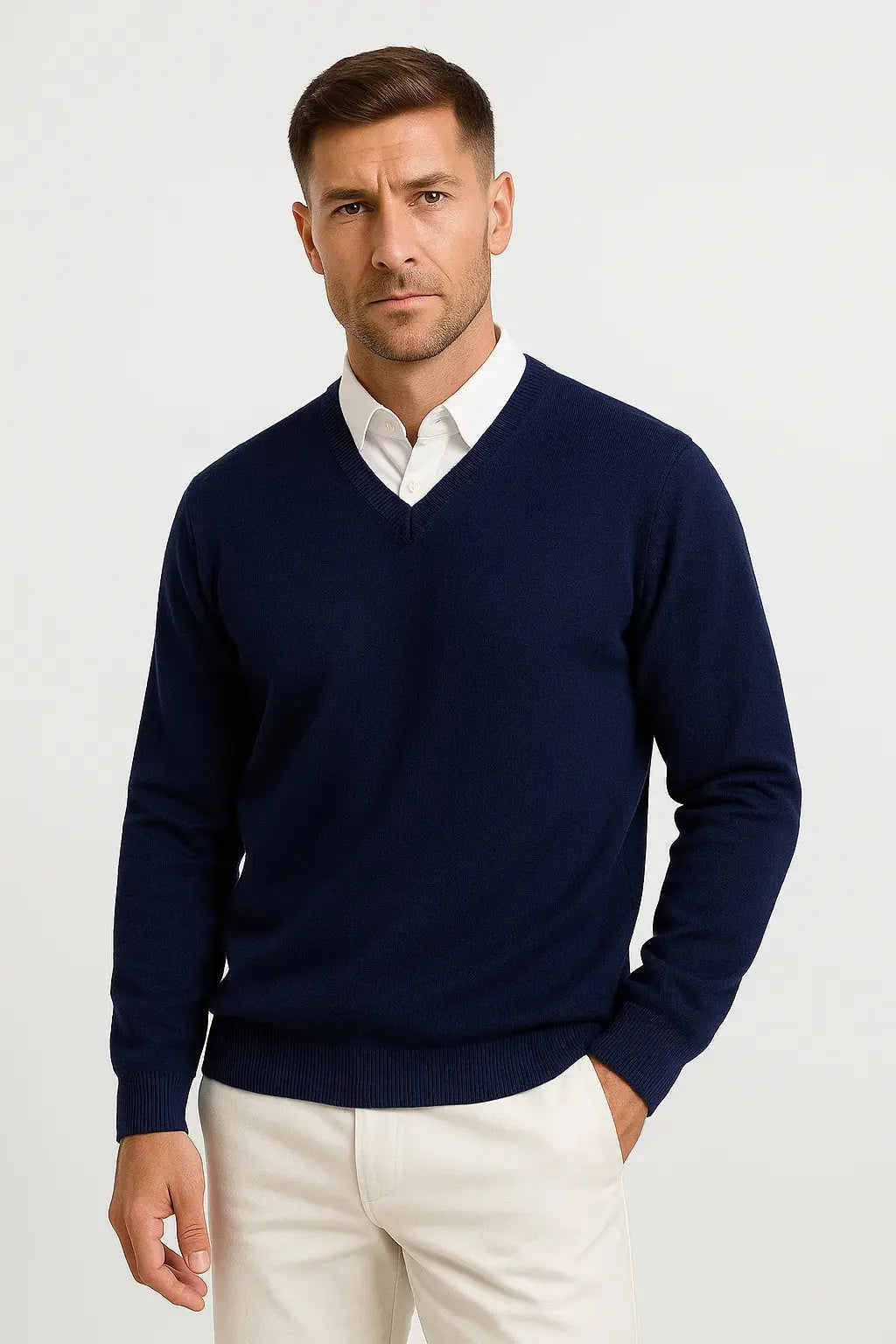 Men's Cashmere Blend Jumper with V-Neck