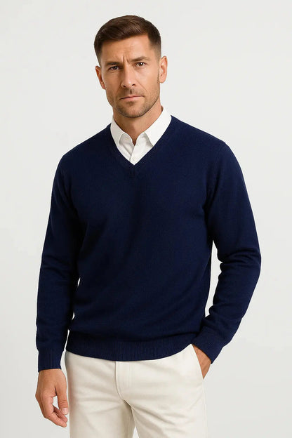 Men's Cashmere Blend Jumper with V-Neck