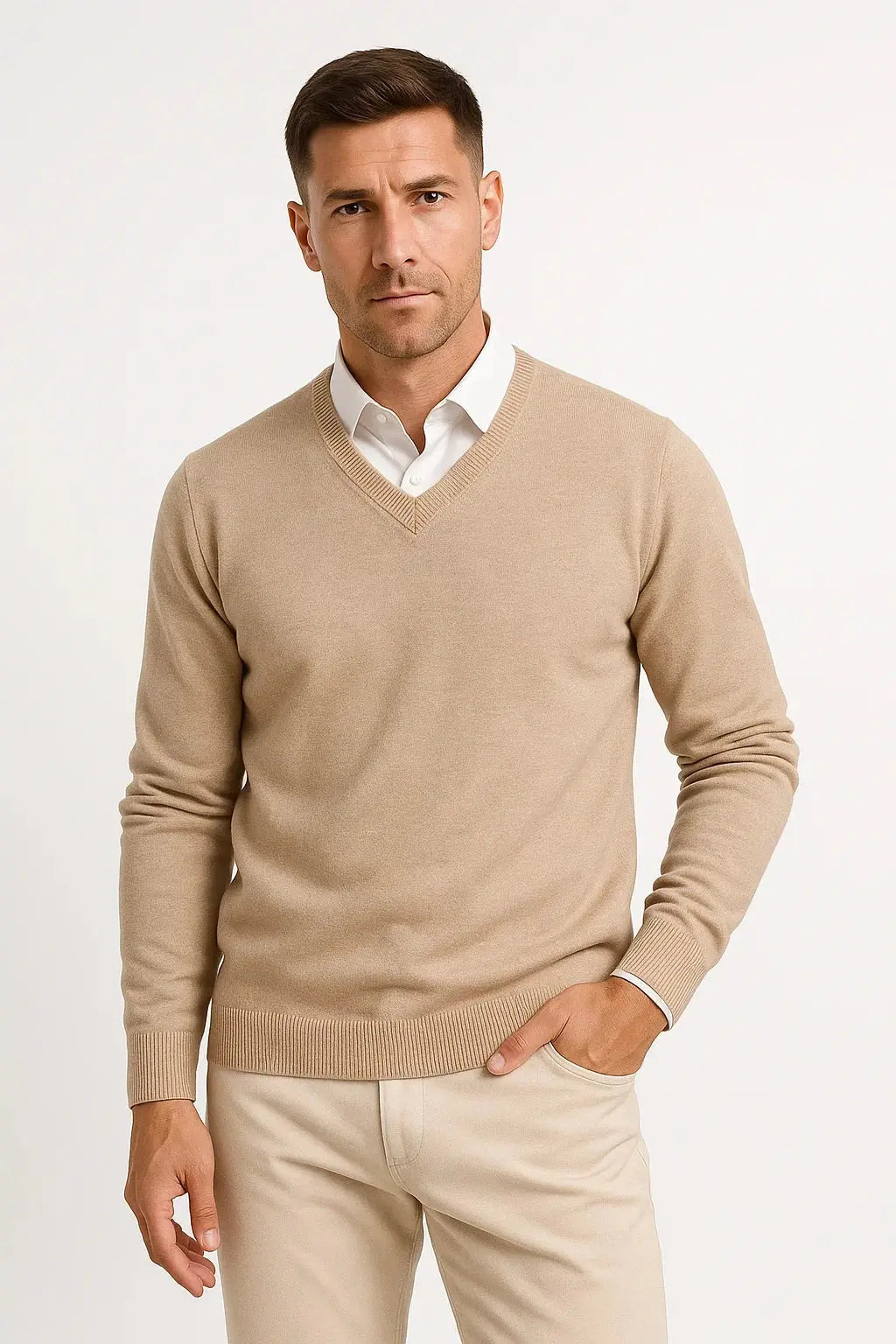 Men's Cashmere Blend Jumper with V-Neck