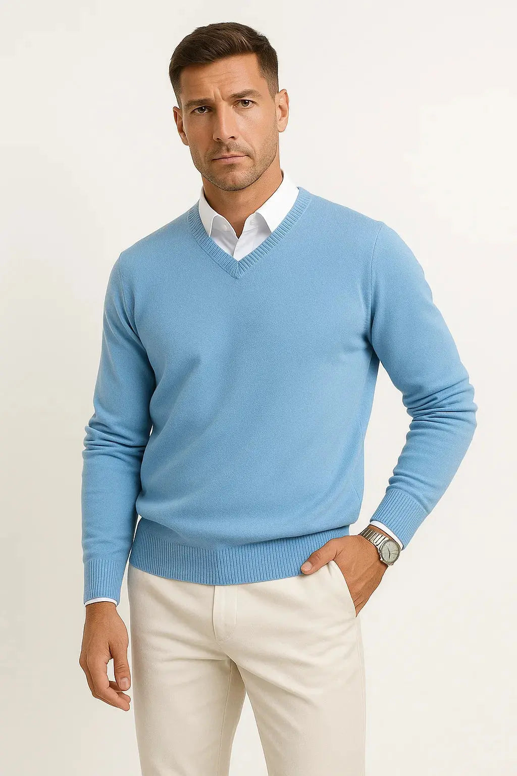 Men's Cashmere Blend Jumper with V-Neck