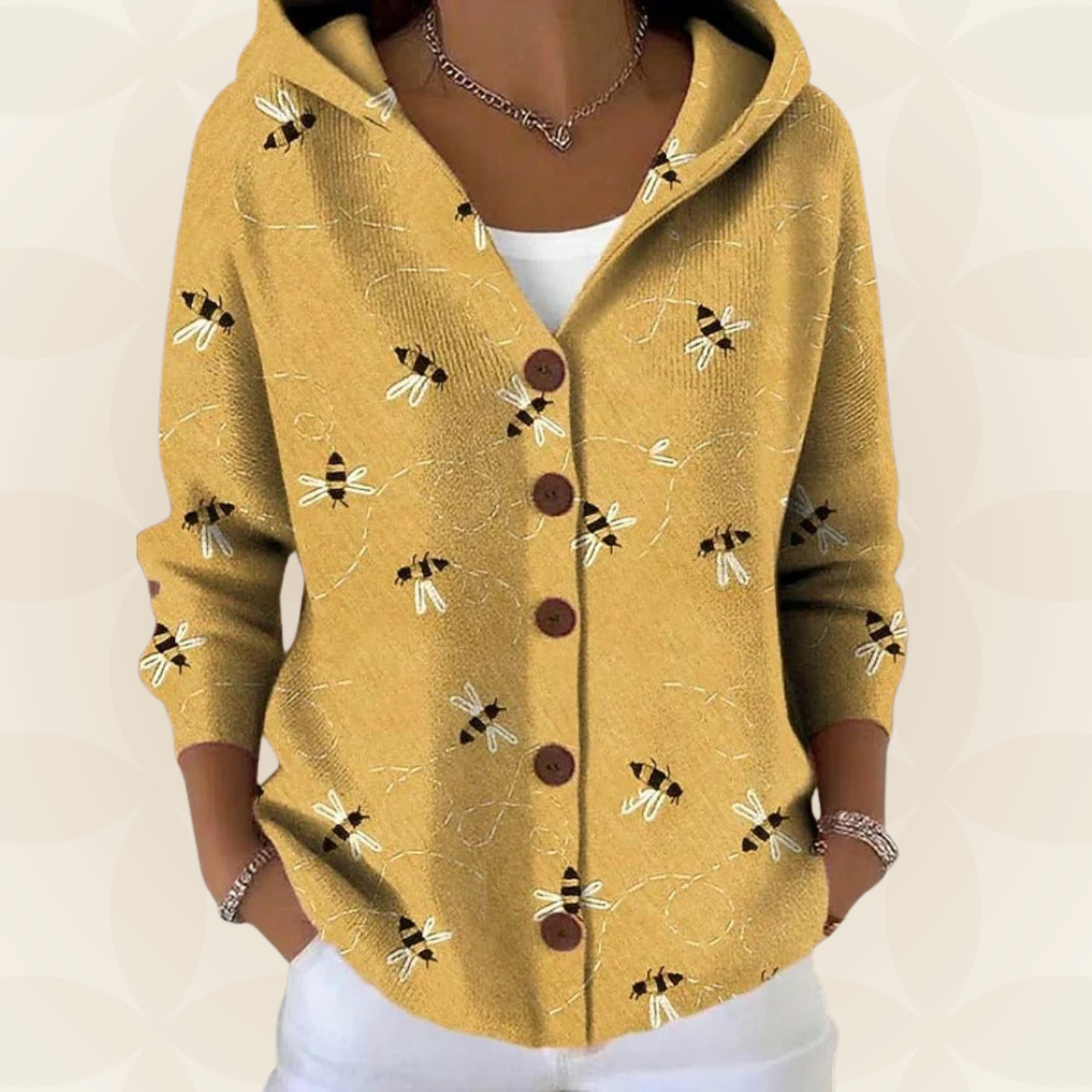 Women's Printed Button-Front Knit Hoodie