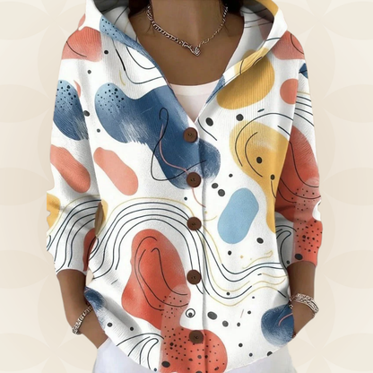 Women's Printed Button-Front Knit Hoodie