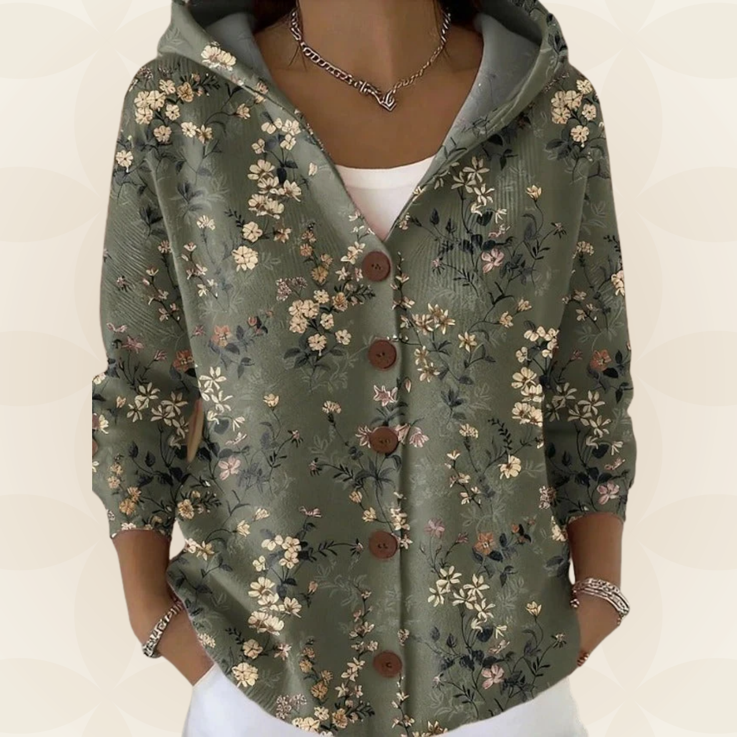 Women's Printed Button-Front Knit Hoodie